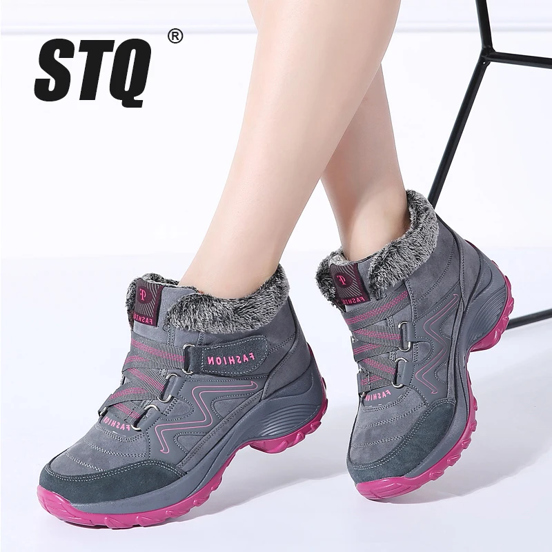 STQ 2020 зимние женские ботинки Теплые ботильоны с толстым каблуком