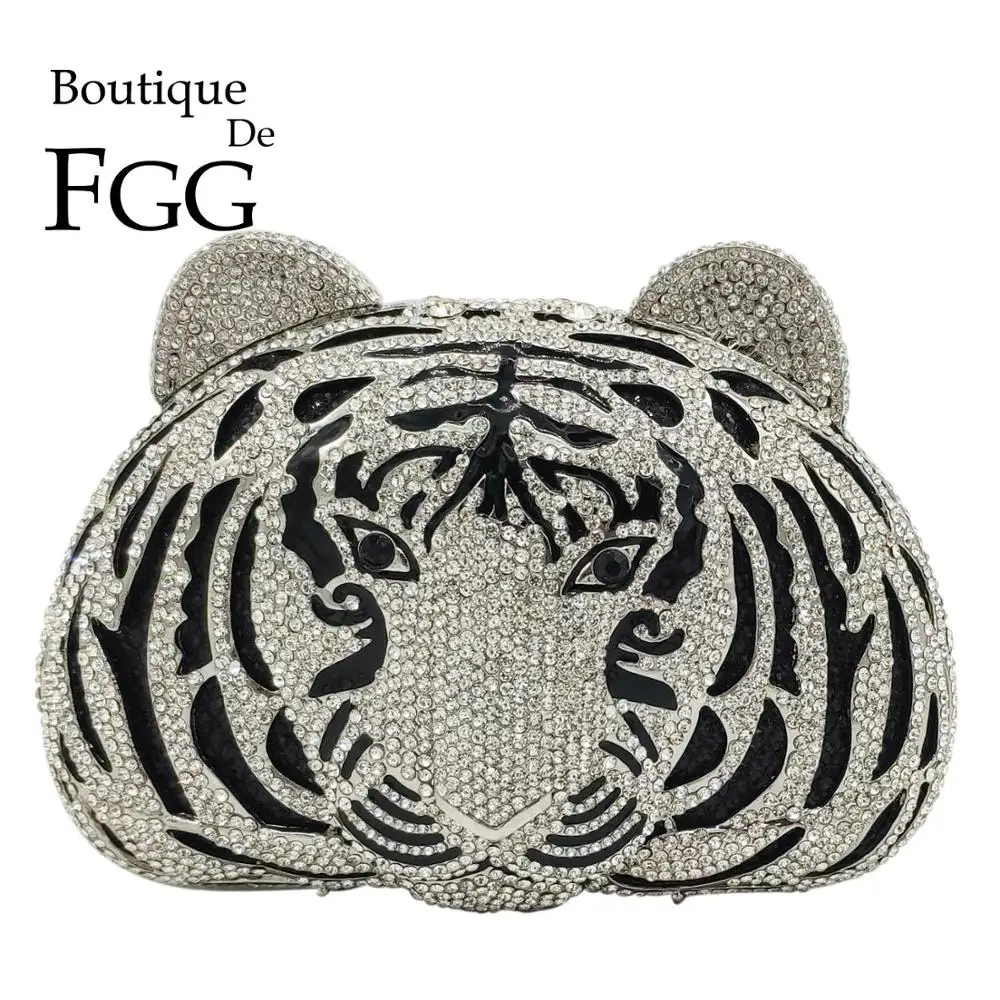 Boutique De FGG Tiger Face Women Silver Crystal Clutch Bags Evening Party Rhinestone Minaudiere Handbags Ladies Dinner Purse
Boutique De FGG Tiger Face Women Silver Crystal Clutch Bags Evening Party Rhinestone Minaudiere Handbags Ladies Dinner Purse