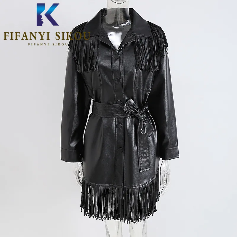 Black PU Leather Dress Jacket Women Single Breasted Fashion Tassel Lapel Midi Long Dress Female Autumn Winter Long Sleeve Dress
Black PU Leather Dress Jacket Women Single Breasted Fashion Tassel Lapel Midi Long Dress Female Autumn Winter Long Sleeve Dress