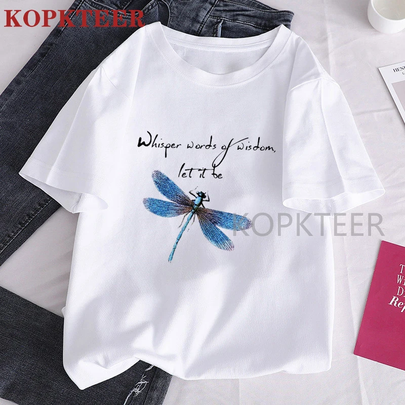 Camiseta Mujer Harajuku футболка Женская милая одежда синяя Стрекоза Let It Be Графический Топ