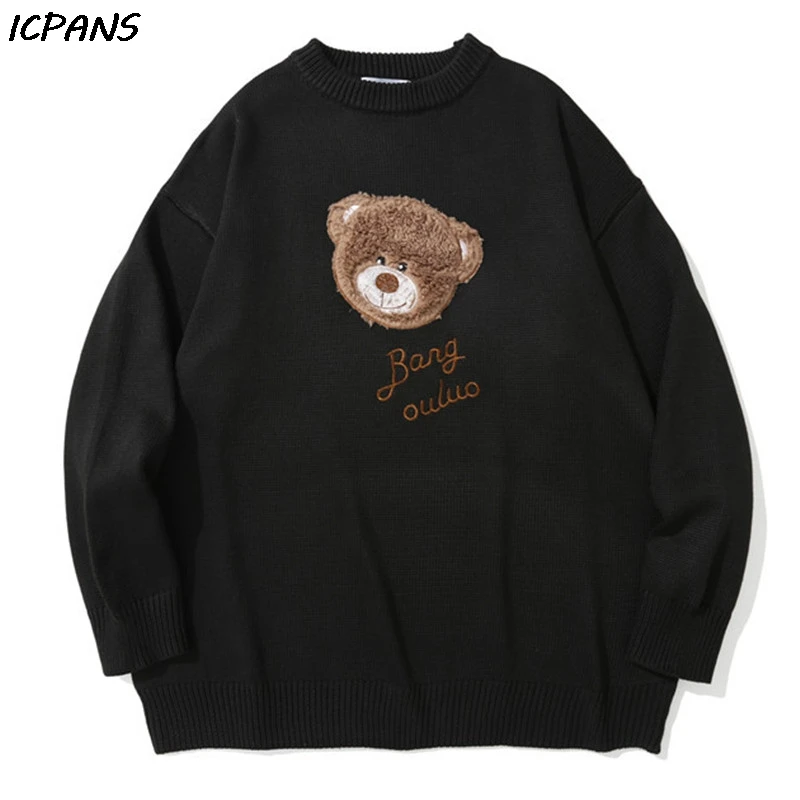 Casual Loose Pullover Tops Streetwear Bear Embroidery Knitted Pullover Jumper Sweaters Harajuku Fashion Knit Outwear Male
Casual Loose Pullover Tops Streetwear Bear Embroidery Knitted Pullover Jumper Sweaters Harajuku Fashion Knit Outwear Male