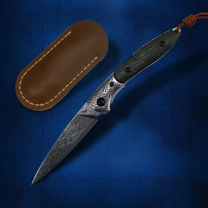 Damascus VG10 Steel Camping Folding Knife With Leather Case High Hardness And Sharp 6.2 Inch Outdoor Folding Knife EDC Tool 
Damascus VG10 Steel Camping Folding Knife With Leather Case High Hardness And Sharp 6.2 Inch Outdoor Folding Knife EDC Tool