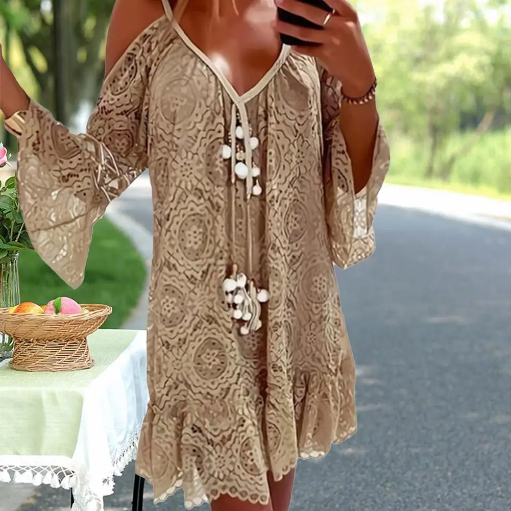 Women Sexy Deep V Neck Beach Dress Women Hollow Out Lace Flared Sleeve Mini Dress Female Summer 2021 Boho Sundress Robe
Women Sexy Deep V Neck Beach Dress Women Hollow Out Lace Flared Sleeve Mini Dress Female Summer 2021 Boho Sundress Robe
