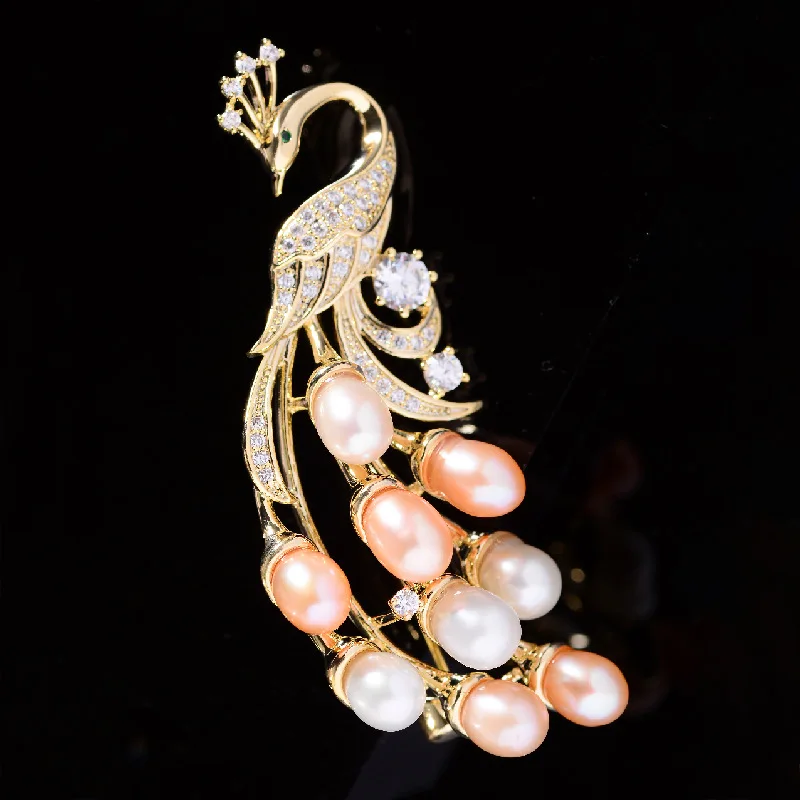 

Korea Fashion Pearls Phoenix Brooches Pins Elegant Temperament Bird Brooch Luxury Design Statement Corsage Jewelry