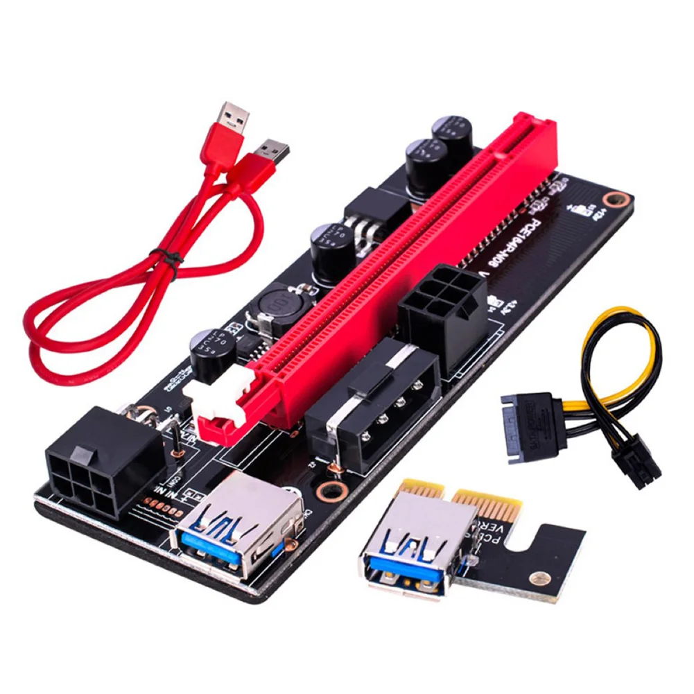 

PCIE Riser 006 009S PCI Express X1 к X16 SATA к 4Pin 6Pin разъем питания Molex USB 3,0 кабель PCI-E Райзер для видеокарты