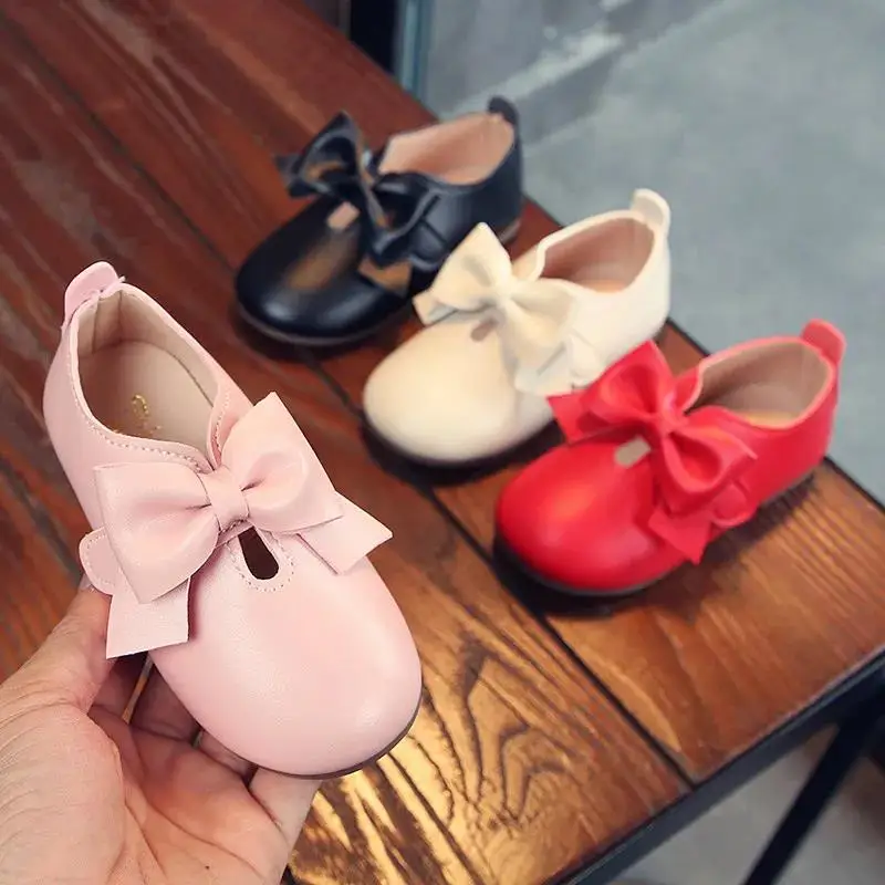 

JY Children girls Pu Shoes Bowknot Flat princess Shoes Beef tendon bottom 21-30 4colors P