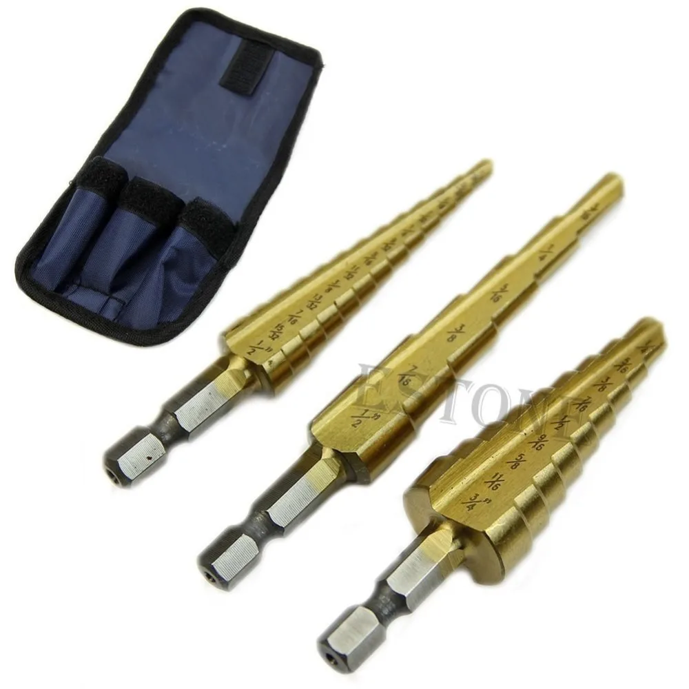 3Pcs/set Steel Titanium Coated Step Drill Bit Quick-change 1/4" Hex Shank #RW1209
3Pcs/set Steel Titanium Coated Step Drill Bit Quick-change 1/4" Hex Shank #RW1209