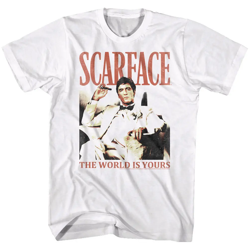 

Scarface Tony Montana World is Yours Mens T Shirt White Black Pacino Mafia Movie