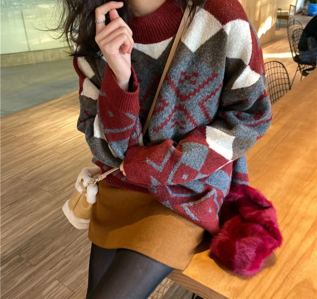 Retro Elegant Printing O-neck Long-sleeved Sweater Women's Casual Warmth Color Matching Knitted Pullover Autumn/Winter New
Retro Elegant Printing O-neck Long-sleeved Sweater Women's Casual Warmth Color Matching Knitted Pullover Autumn/Winter New