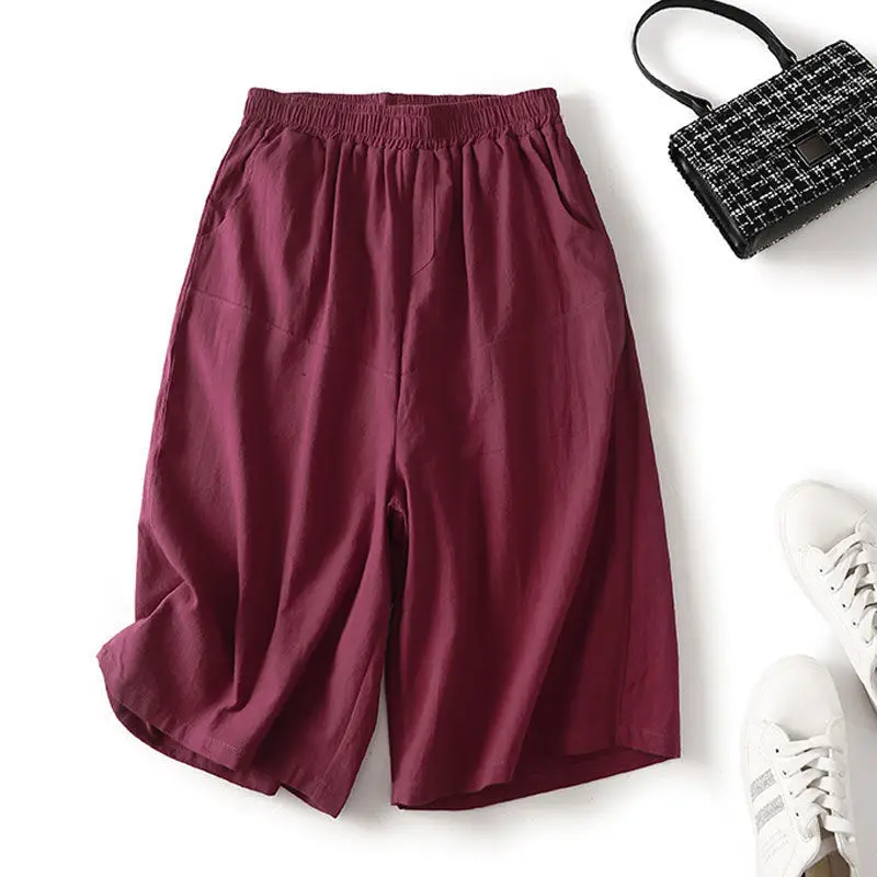 Womens Shorts Solid Color Loose Casual Shorts Female Cotton and Linen Summer All-match Straight Elegant Knee Length Pants
Womens Shorts Solid Color Loose Casual Shorts Female Cotton and Linen Summer All-match Straight Elegant Knee Length Pants