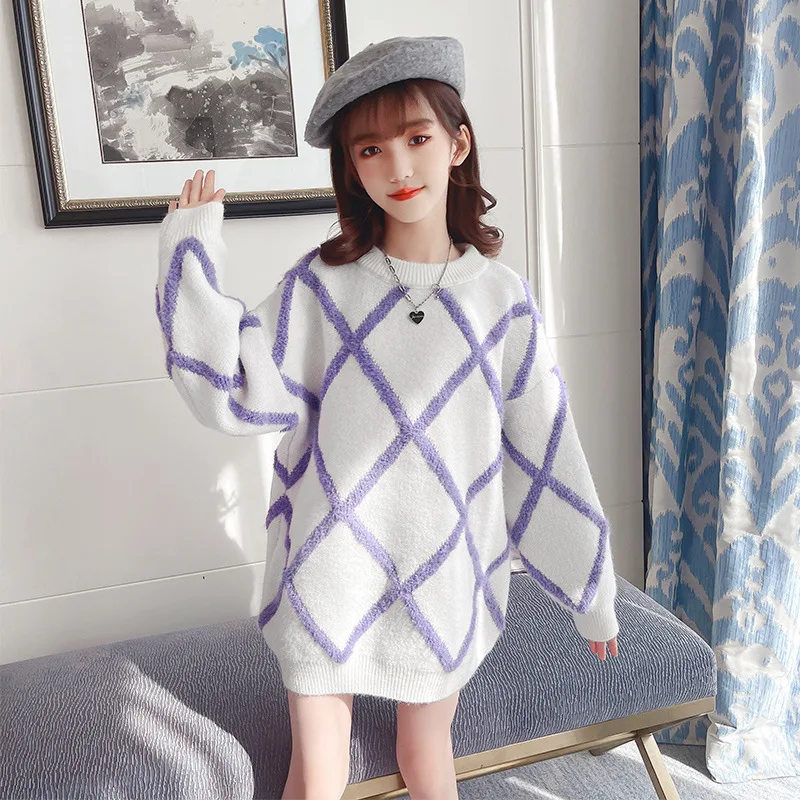 Children Sueter Navideño Knitted Baby Girl Winter Clothes Kids Plaid Pullover Jersey Niña Korean Casual Mid-Length Girl Sweater
Children Sueter Navideño Knitted Baby Girl Winter Clothes Kids Plaid Pullover Jersey Niña Korean Casual Mid-Length Girl Sweater