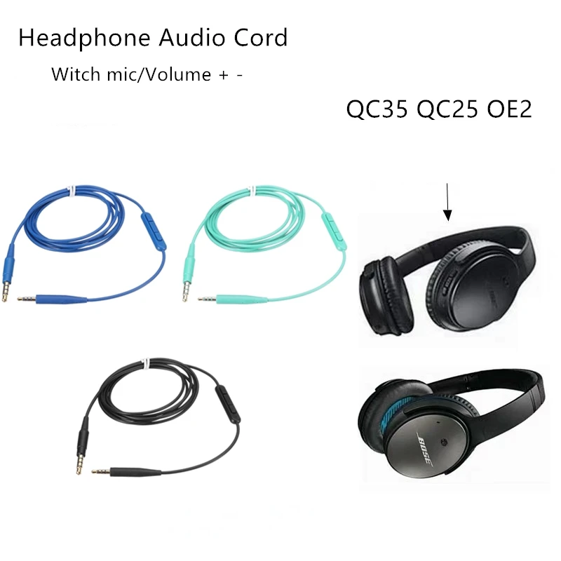 

For BOSE QC35 QC25 OE2 soundtrue Soundlink headset Mic Cable Headphone Audio Cord 3.5 to 2.5 pairs of recording cables 140cm