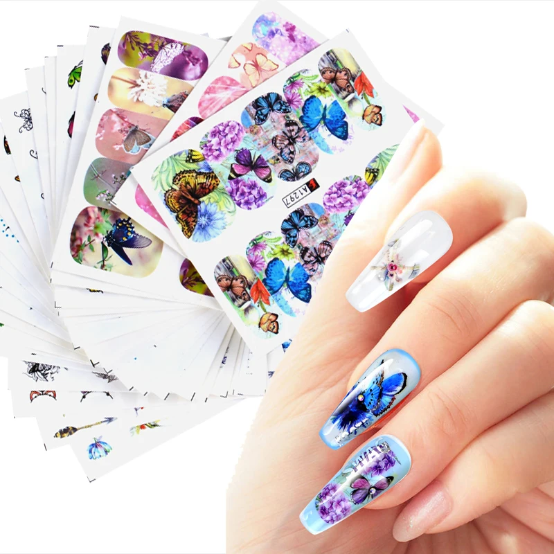 1 Set Flower Fruit Nail Sticker Sets Butterfly Water Transfer Decals Art Manicure Foils Slider | Красота и здоровье