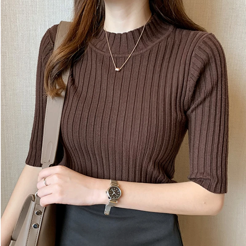 Brow knitted Sweater Woman Half Sleeve Basic Outerwea pullover Sweaters Women Thin Summer Elasticity Slim Casual Sweter Damski
Brow knitted Sweater Woman Half Sleeve Basic Outerwea pullover Sweaters Women Thin Summer Elasticity Slim Casual Sweter Damski
