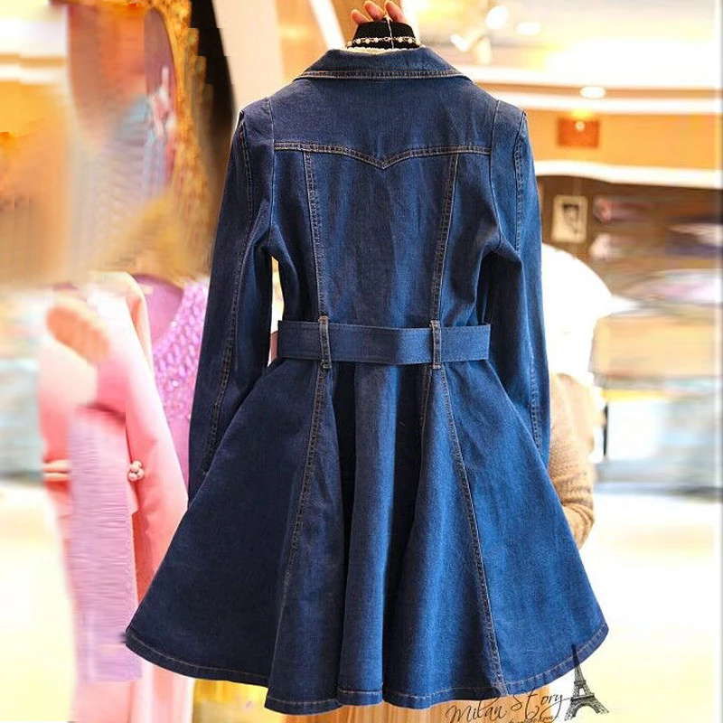 New Arrival Spring Autumn Womens Belted Denim Trench Blue Color A Line Sashes Female Clothes For Woman Robe Femme
New Arrival Spring Autumn Womens Belted Denim Trench Blue Color A Line Sashes Female Clothes For Woman Robe Femme