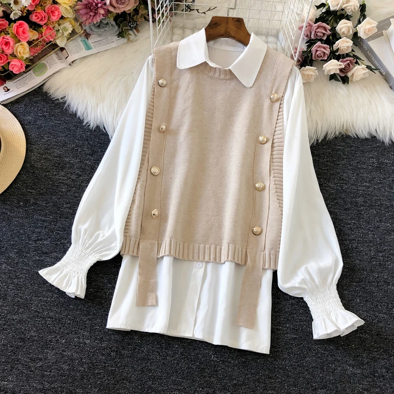 Spring And Autumn Women's Two-piece Knitted Sweater Vest Fashion Pullover Sleeveless O-neck Korean Women's Vest Sweater Short
Spring And Autumn Women's Two-piece Knitted Sweater Vest Fashion Pullover Sleeveless O-neck Korean Women's Vest Sweater Short