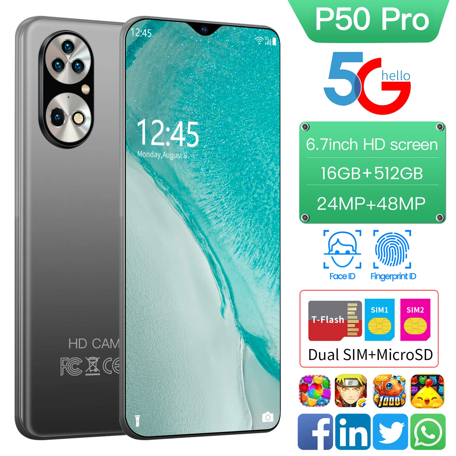 Global Version P50 Pro 5G Smartphone 6000mAh 24+48MP 6.7Inch 16+512GB Snapdragon888 Deca Core Dual SIM 4G LTE 5G Mobile Phone
Global Version P50 Pro 5G Smartphone 6000mAh 24+48MP 6.7Inch 16+512GB Snapdragon888 Deca Core Dual SIM 4G LTE 5G Mobile Phone
