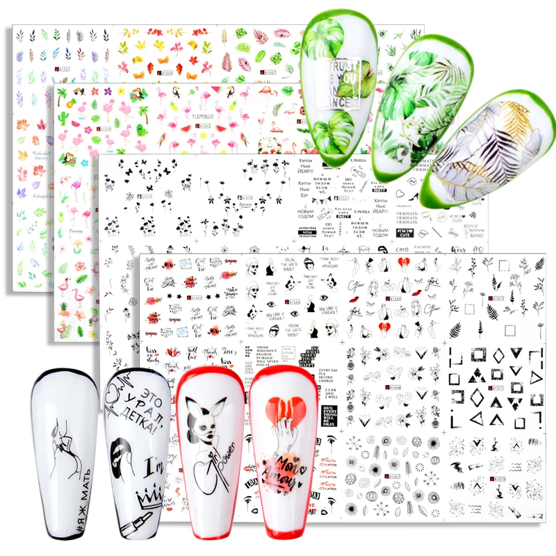 

12 типов наклеек на ногти цветочный дизайн переводной слайдер для маникюра летние декоративные фольги для ногтевого дизайна наклейки