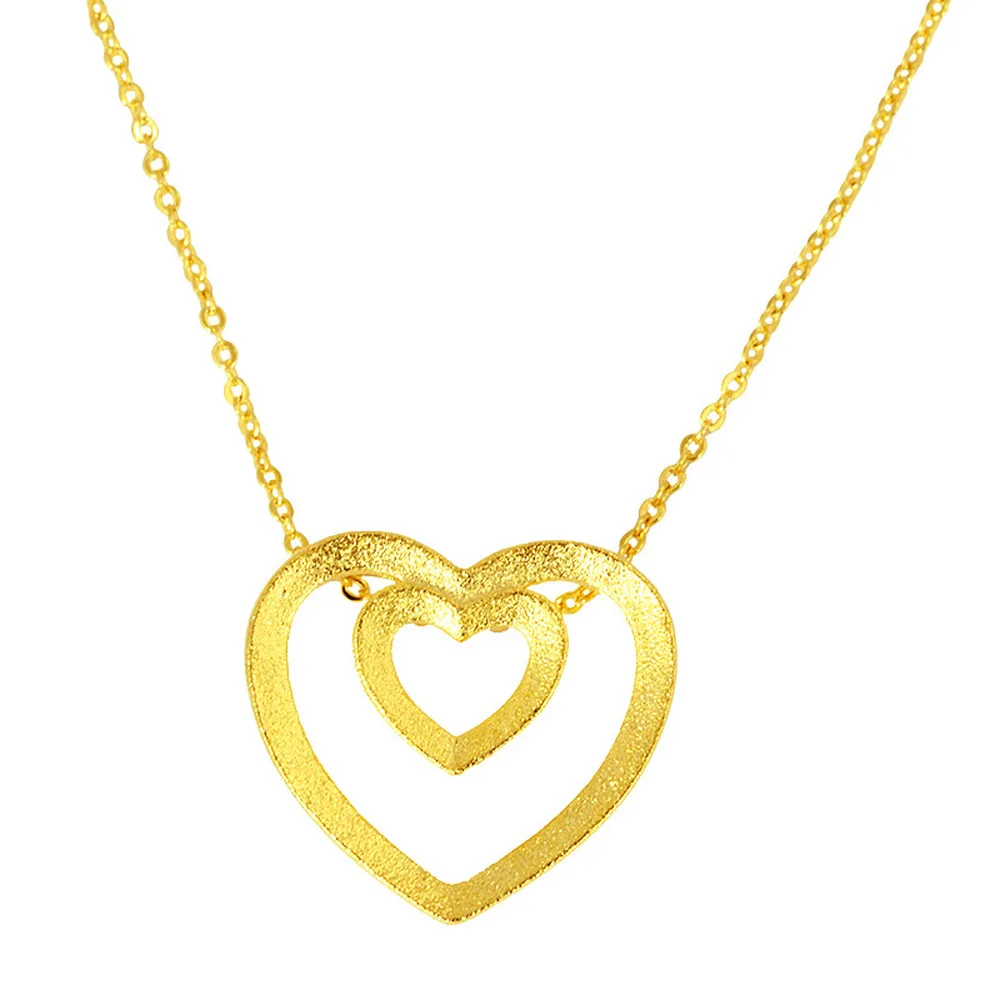 

VAMOOSY Real 24K Gold Charms Double Love Shape Necklace Never Change Color Hollow Heart Pendants Necklaces for Women Jewelery