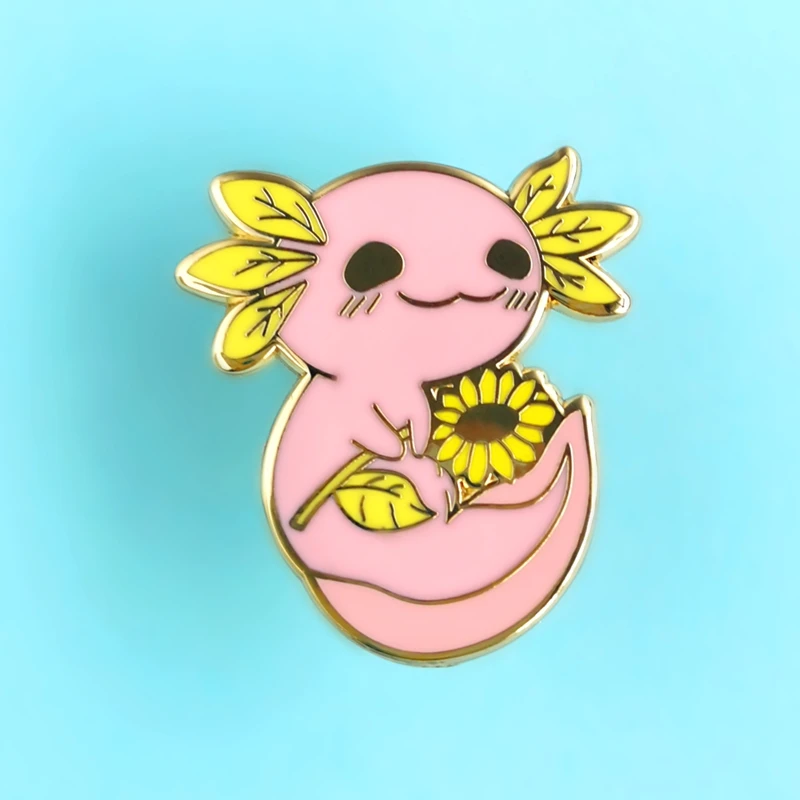 

Cute Pink Salamander Sunflower Flower Axolotl Hard Enamel Pin Cartoon Animal Lapel Badge Brooch Fashion Jewelry Accessories