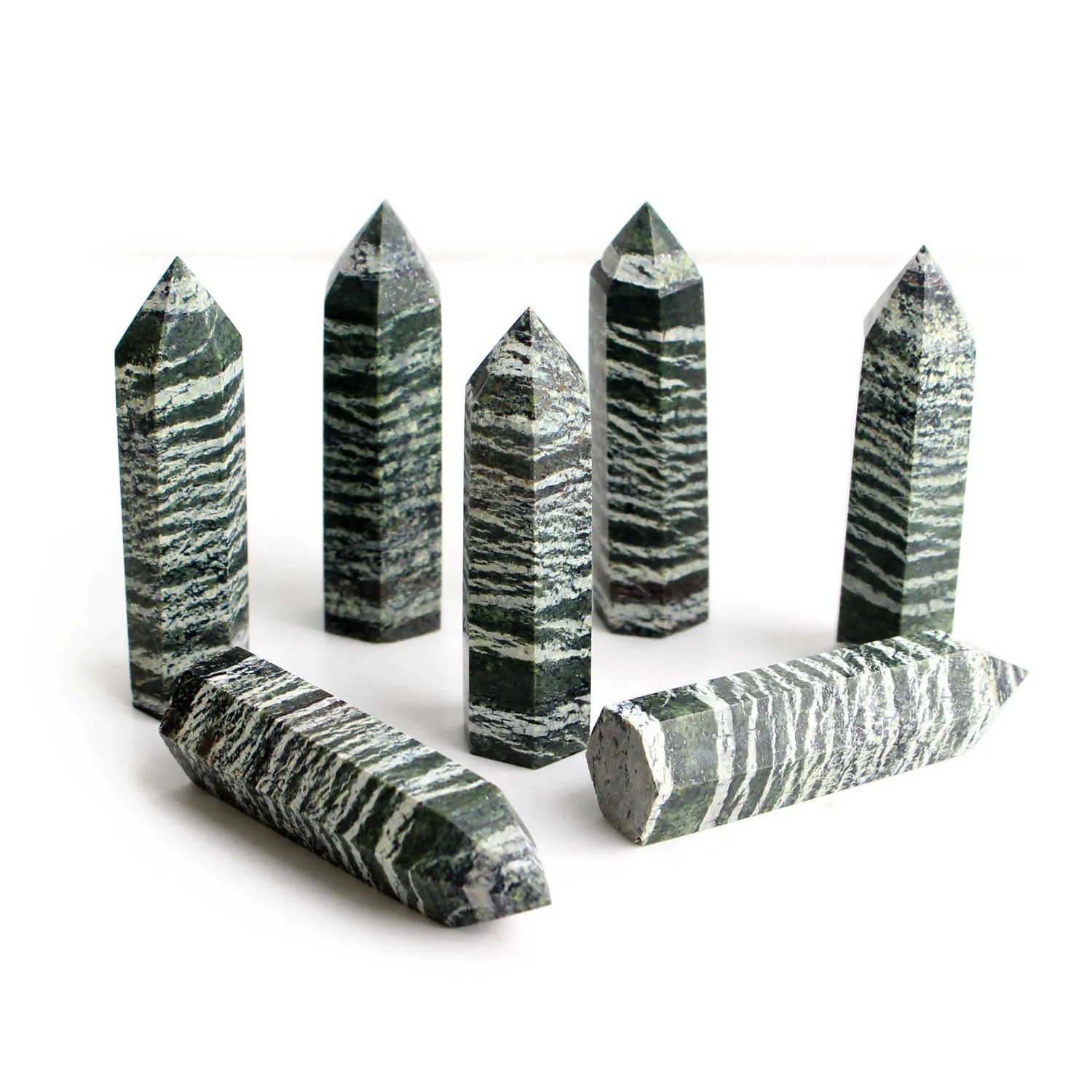 5/10pcs 50-60mm Natural Polished Green Zebra Stone Wand Stripe Crystal Stone Obelisk Rock Quartz Point Reiki Healing Gift Decor
5/10pcs 50-60mm Natural Polished Green Zebra Stone Wand Stripe Crystal Stone Obelisk Rock Quartz Point Reiki Healing Gift Decor