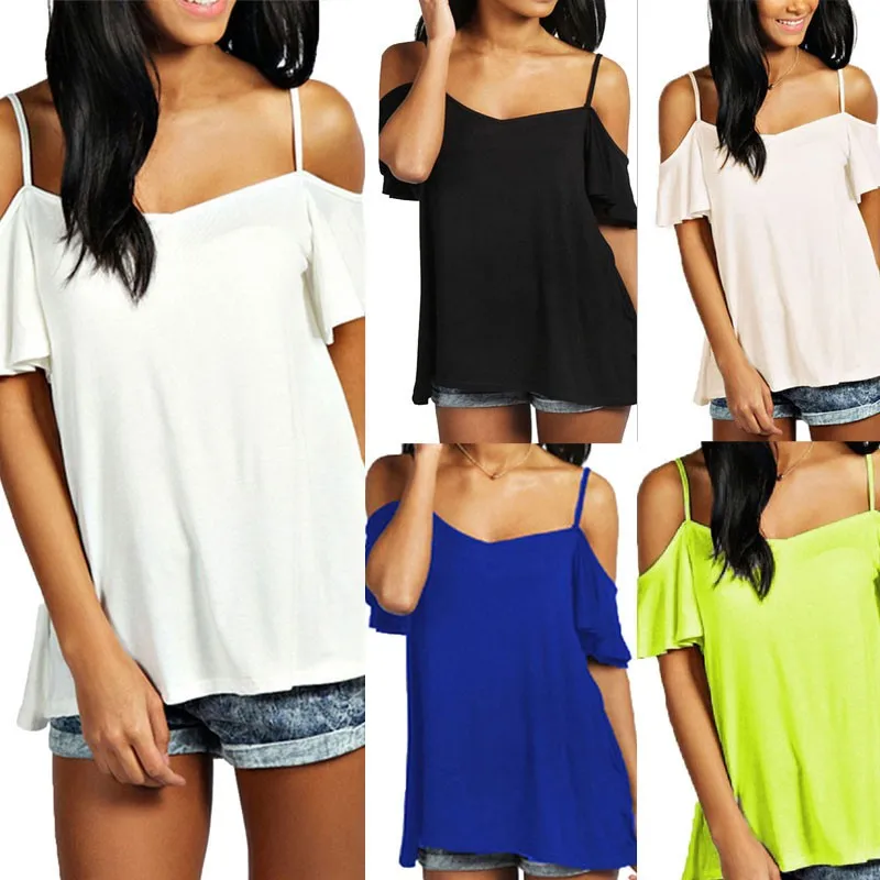 Fashion T-Shirts 2021 Summer Sexy Women's Suspenders Short Sleeve Off Shoulder Solid Stretch Top Tees Blusas Vests for Female 
Fashion T-Shirts 2021 Summer Sexy Women's Suspenders Short Sleeve Off Shoulder Solid Stretch Top Tees Blusas Vests for Female