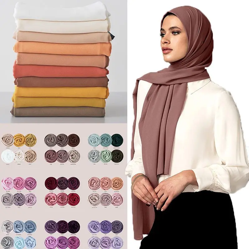 

Bubble Chiffon Muslim Hijab Scarf Women Solid Color Soft Long Shawls and Wraps Georgette Islamic Head Scarves Ladies Hijabs