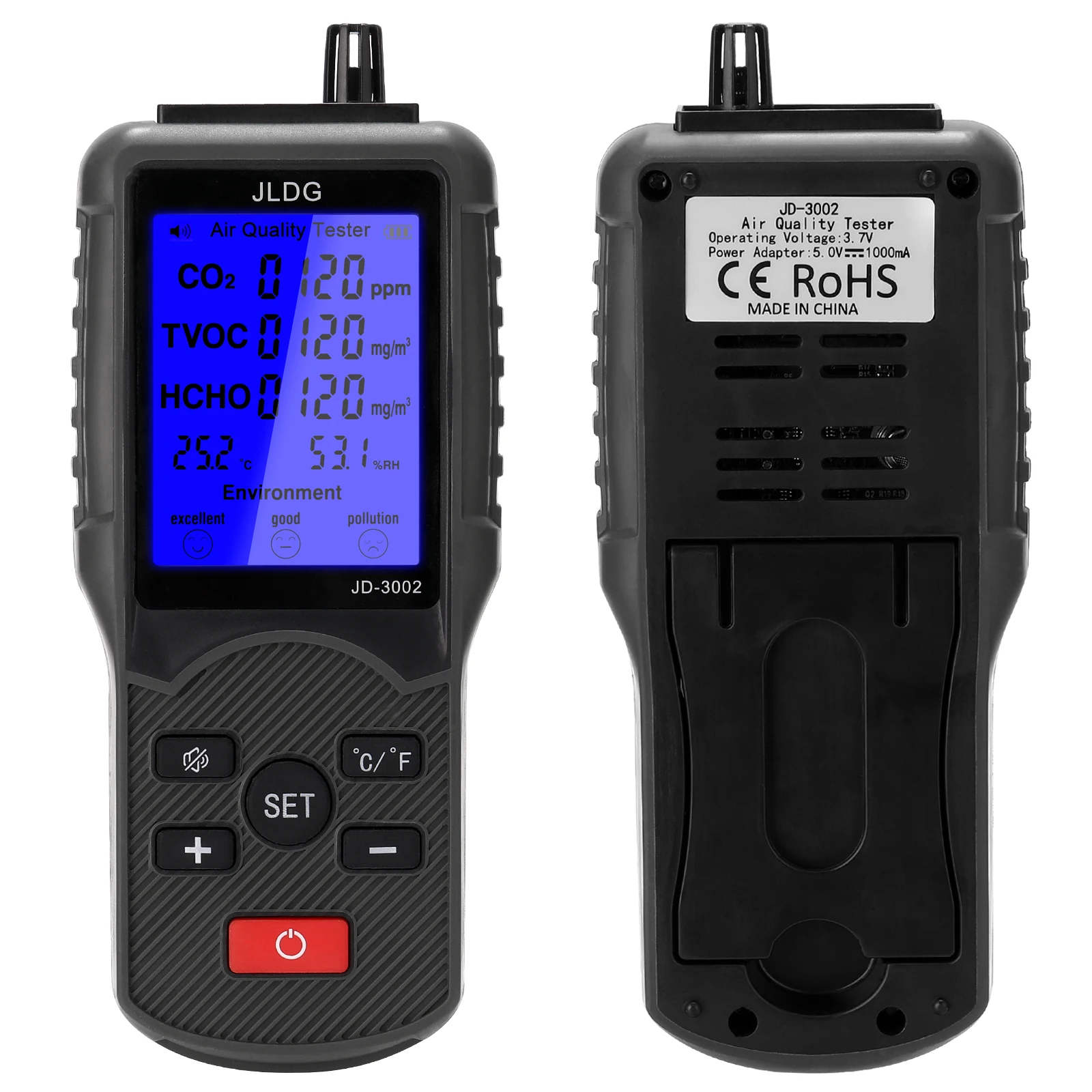 JD-3002 8 в 1 Многофункциональный тестер качества воздуха газоанализатор детектор CO2