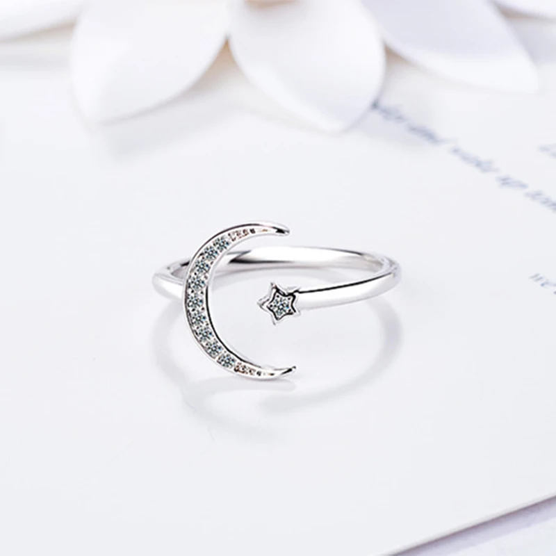 PANJBJ 925 Sterling Silver Simple Zircon Moon Star Rings For Women Girl Adjustable Size Fashion All-match Personality Jewelry
PANJBJ 925 Sterling Silver Simple Zircon Moon Star Rings For Women Girl Adjustable Size Fashion All-match Personality Jewelry