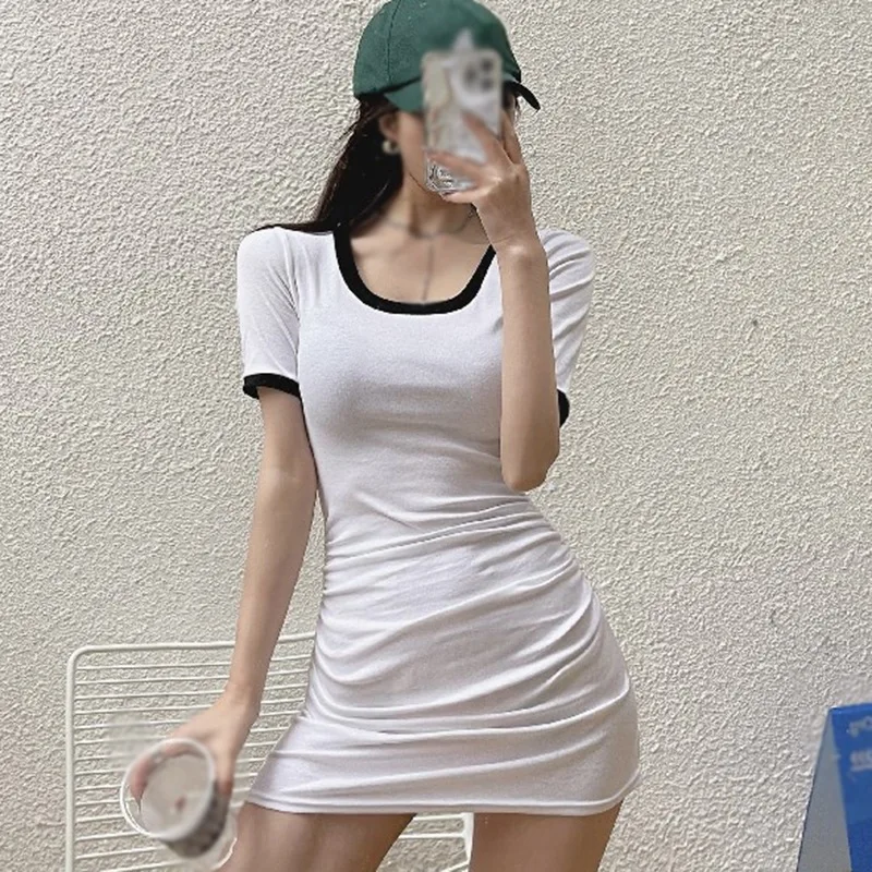 Summer Women Simple Sexy Round- Neck Short Dresses Slim Short Sleeve Solid Color T-shirt Skirt Black& White
Summer Women Simple Sexy Round- Neck Short Dresses Slim Short Sleeve Solid Color T-shirt Skirt Black& White