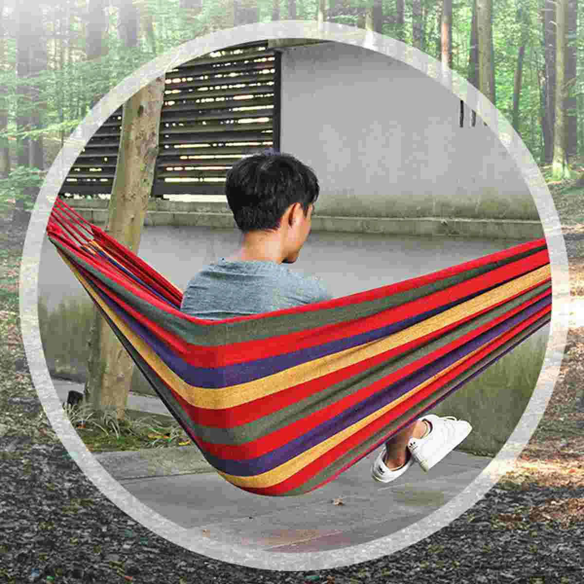 Outdoor Leisure Portable Multi-functional Hammocks Canvas Stripe Rainbow Swing for Camping Backpacking Travel (Red)
Outdoor Leisure Portable Multi-functional Hammocks Canvas Stripe Rainbow Swing for Camping Backpacking Travel (Red)