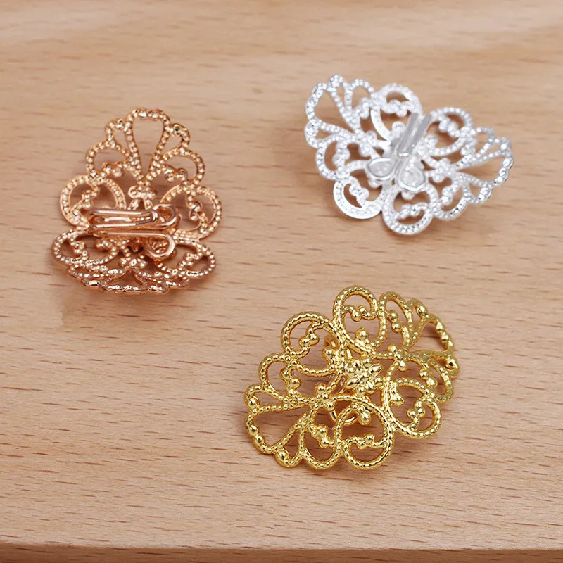 20 PCS 28*35mm Gold/ Silver Plated Hair Rope Clasp Clips Filigree Flowers Slice Buckle DIY Hair Accessories For Jewelry Making
20 PCS 28*35mm Gold/ Silver Plated Hair Rope Clasp Clips Filigree Flowers Slice Buckle DIY Hair Accessories For Jewelry Making