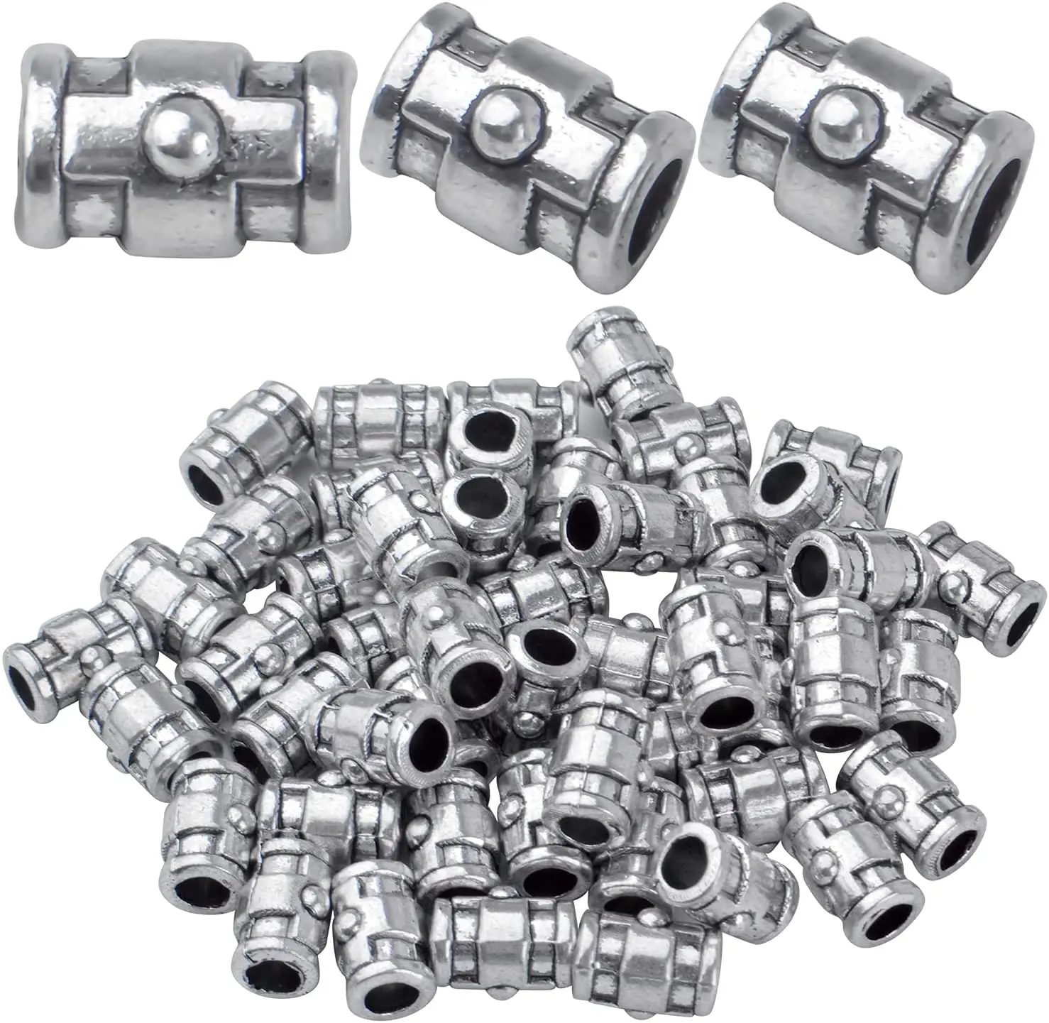 50pcs Antique Silver Barrel Column Spacers Beads Alloy Tibetan Tube Loose Spacer Beads Accessory for DIY Jewelry Making Crafting
50pcs Antique Silver Barrel Column Spacers Beads Alloy Tibetan Tube Loose Spacer Beads Accessory for DIY Jewelry Making Crafting