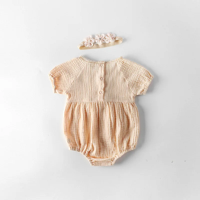 Newborn Baby Girls Romper Cotton Linen Baby Girls Short Sleeve Lace Solid Romper Hair Band Infant Toddler Outfit Sunsuit Clothes 
Newborn Baby Girls Romper Cotton Linen Baby Girls Short Sleeve Lace Solid Romper Hair Band Infant Toddler Outfit Sunsuit Clothes