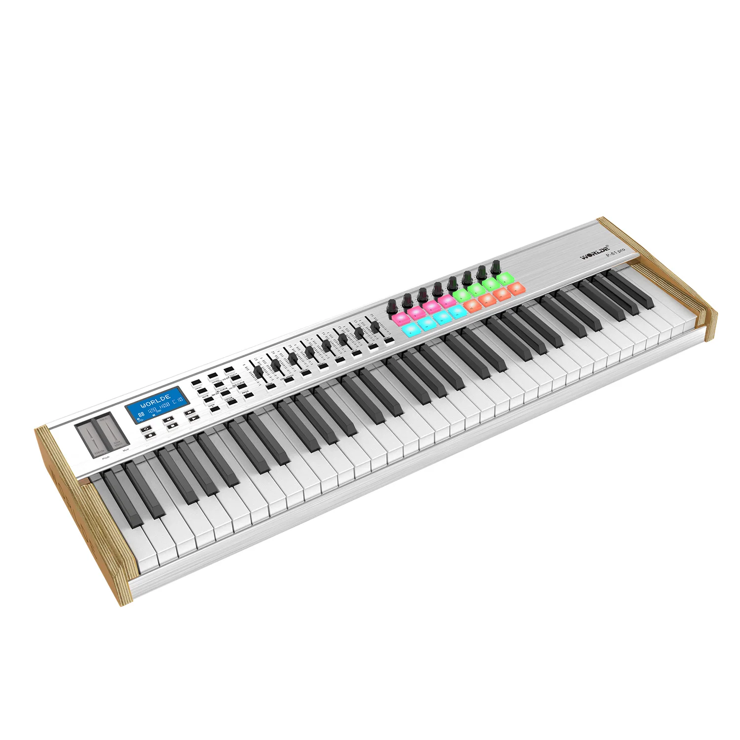 WORLDE P-61 Pro 61-Key USB MIDI Keyboard Controller LCD Display with 61 Semi-weighted Keys 16 RGB Backlit Trigger Pads 8 Sliders
WORLDE P-61 Pro 61-Key USB MIDI Keyboard Controller LCD Display with 61 Semi-weighted Keys 16 RGB Backlit Trigger Pads 8 Sliders