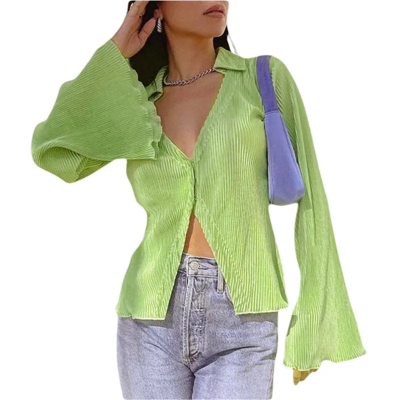 Women Loose Casual Shirts Kawaii Solid Color Button Down Lapel Flare Sleeve T-Shirts Deep V Neck Blouse Female Y2k Crop Tops
Women Loose Casual Shirts Kawaii Solid Color Button Down Lapel Flare Sleeve T-Shirts Deep V Neck Blouse Female Y2k Crop Tops