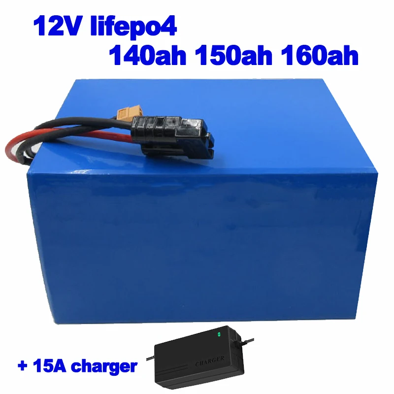 Lifepo4 12V 140ah 150ah 160ah lithium iron phosphate battery pack for AGV golf cart Telecom base solar wind energy + 15A charger |