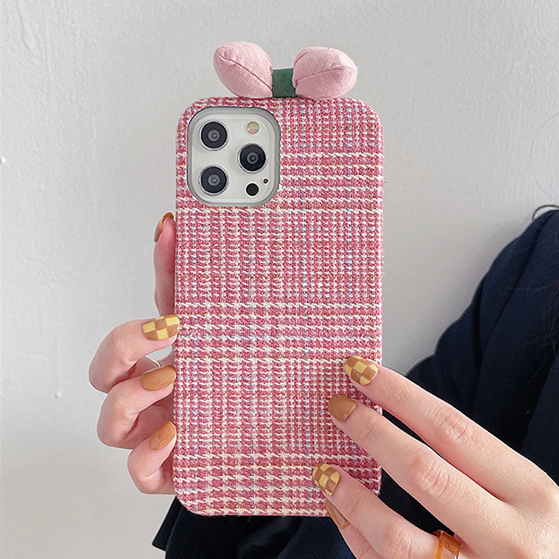 Фото Милый фланелевый тканевый чехол для телефона с розовым бантом 3D iPhone 13 12 11 Pro Max X XR XS
