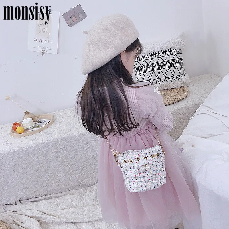 Monsisy/зимние шерстяные сумки через плечо для девочек Роскошная сумочка детей с