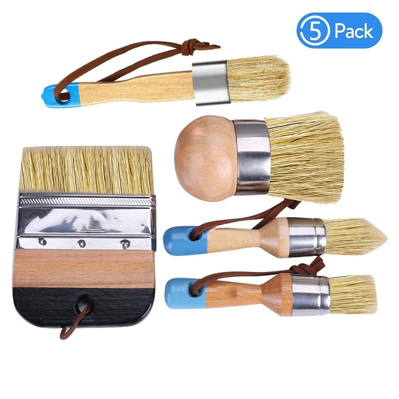 5Pcs Chalk Paint & Wax Brush Natural Bristle Brush Set - Round Brush, 3 Piece Brush Set & 4Inch Flat Brush 
5Pcs Chalk Paint & Wax Brush Natural Bristle Brush Set - Round Brush, 3 Piece Brush Set & 4Inch Flat Brush