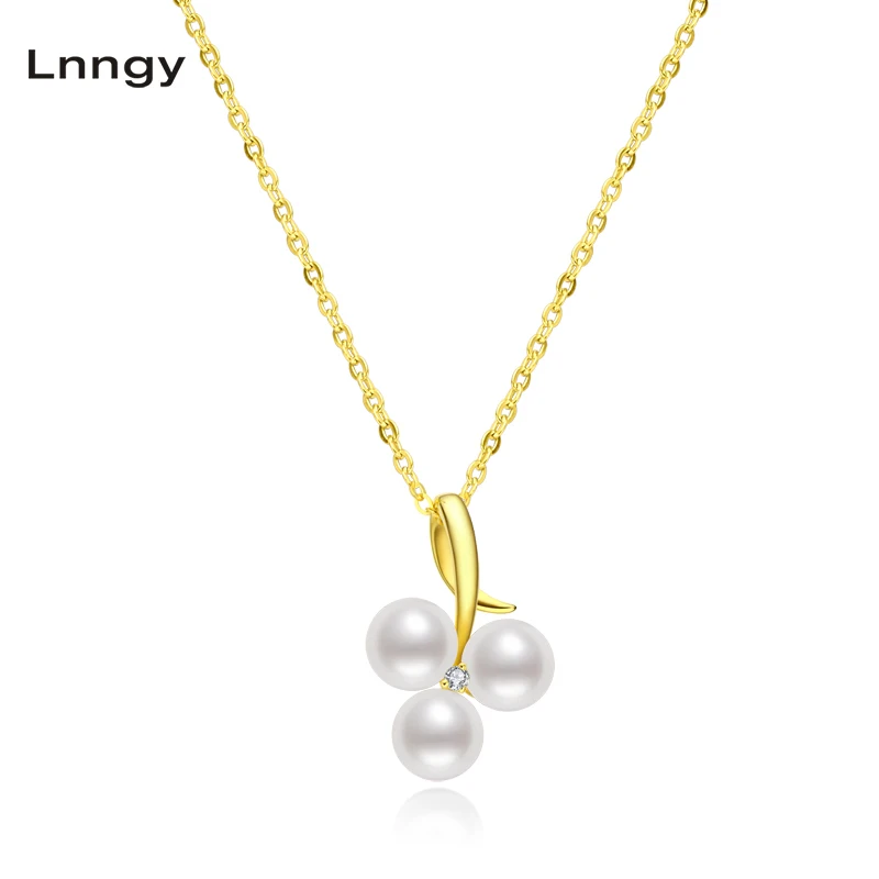 

Ожерелье Lnngy из 18-каратного желтого золота, ожерелье с натуральным пресноводным жемчугом 5 мм, кулон в виде виноградных листьев, подарки для ...