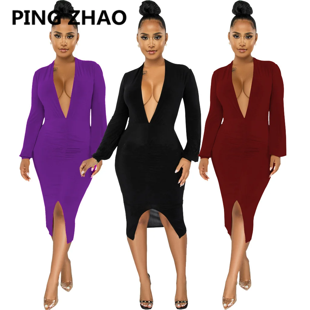 PING ZHAO Winter Deep V Neck Long Sleeve Bandage Dress Sexy Women Bodycon Knee Length Dress Vestido
PING ZHAO Winter Deep V Neck Long Sleeve Bandage Dress Sexy Women Bodycon Knee Length Dress Vestido