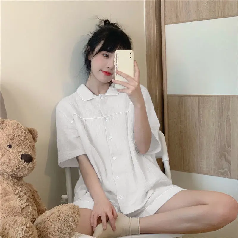 Cotton Pajamas for Women Korean Kawaii Home Clothes Summer Suits with Shorts 2 Piece Set Lounge Wear Ensembles De Pyjama cute 
Cotton Pajamas for Women Korean Kawaii Home Clothes Summer Suits with Shorts 2 Piece Set Lounge Wear Ensembles De Pyjama cute