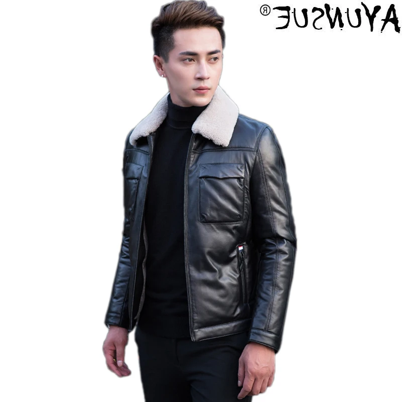 Genuine men's fur, sheepskin coat, fox skin and wool collar, n5332 kj946
Genuine men's fur, sheepskin coat, fox skin and wool collar, n5332 kj946