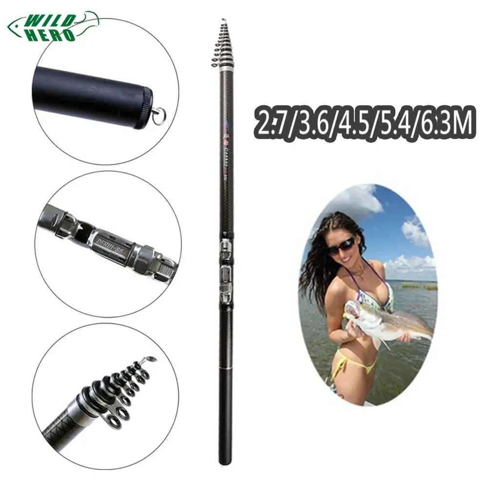 Wildhero 2.7/3.6/4.5/5.4/6.3m Fishing Pole Carbon Telescopic Spinnings Sea Fishing Rod Pole Fish Tackle High Strength 
Wildhero 2.7/3.6/4.5/5.4/6.3m Fishing Pole Carbon Telescopic Spinnings Sea Fishing Rod Pole Fish Tackle High Strength