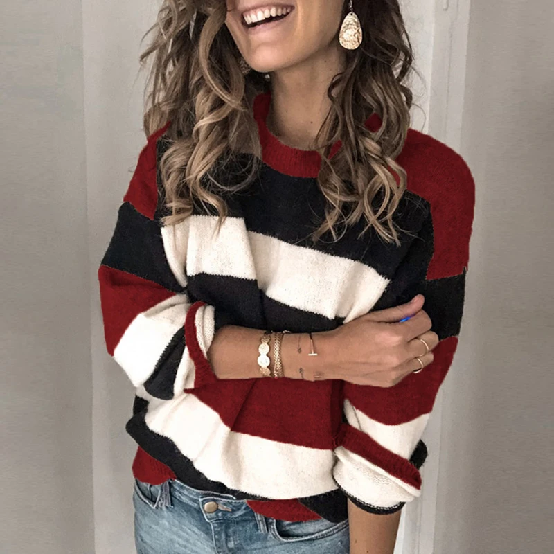 Autumn Elegant Turtleneck Knitted Sweaters Winter Women New Patchwork Striped Sweaters Female Casual Long Sleeves Tops Pullovers 
Autumn Elegant Turtleneck Knitted Sweaters Winter Women New Patchwork Striped Sweaters Female Casual Long Sleeves Tops Pullovers