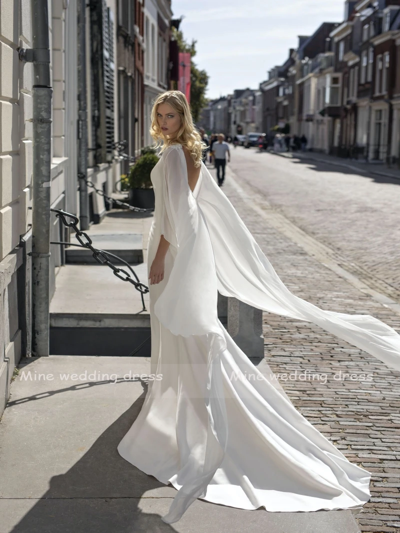 Soft Satin Mermaid Wedding Dresses with Removable Jacket Beach Bridal Gowns Long Sleeves Two Pieces Beach Vestidos De Fiesta
Soft Satin Mermaid Wedding Dresses with Removable Jacket Beach Bridal Gowns Long Sleeves Two Pieces Beach Vestidos De Fiesta