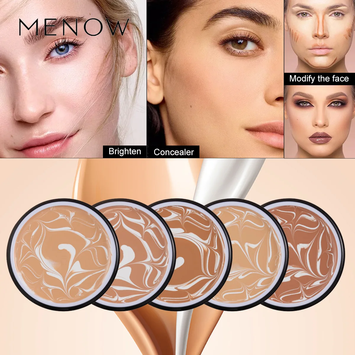 

MENOW 5 Colors Mineral Face Pressed Powder Oil Control Natural Foundation Powder Smooth Finish Concealer Setting Powder