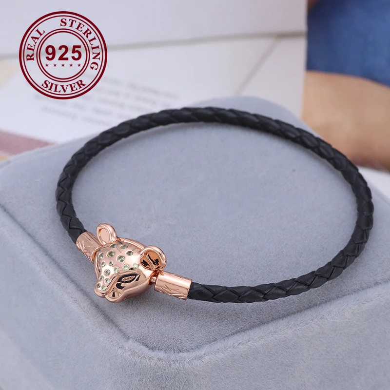 Amas S925 Sterling Silver Rose Gold Shining Princess Lion Black Leather Rope Bracelet Fit European Charm Bracelets Women Jewelry
Amas S925 Sterling Silver Rose Gold Shining Princess Lion Black Leather Rope Bracelet Fit European Charm Bracelets Women Jewelry