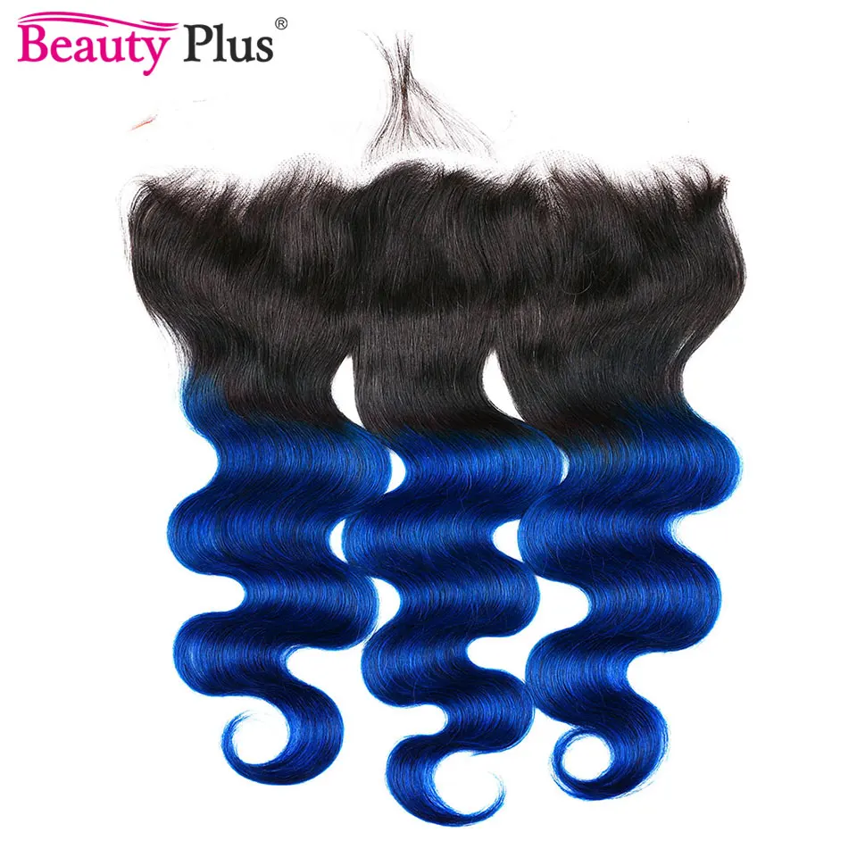 Синие пряди с передней частью от уха до перуанские волнистые человеческие волосы